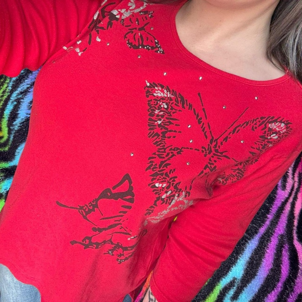 vtg y2k rhinestone bling graphic tee - kenneth cole, petite md